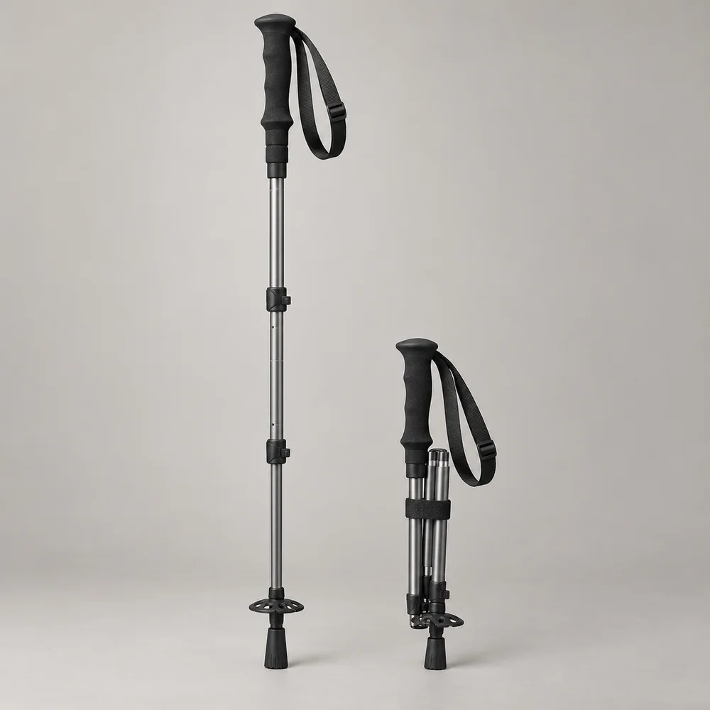 AI-generated concept illustration of generic trekking poles; not a supplier sample or approved model