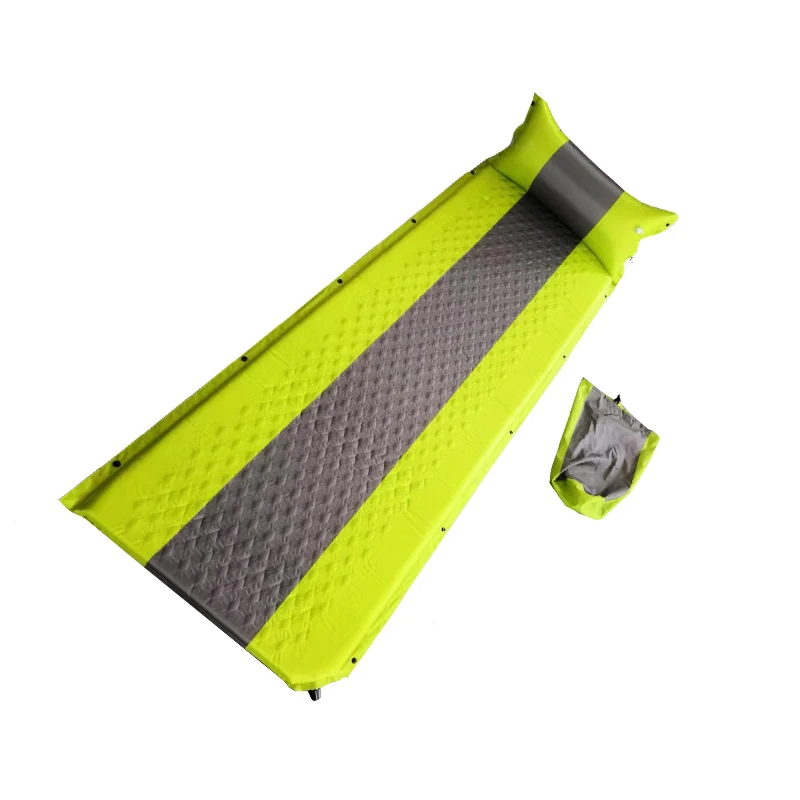 Supplier full view of the HF-A349 sleeping pad with pillow section, side connection points and carry bag
